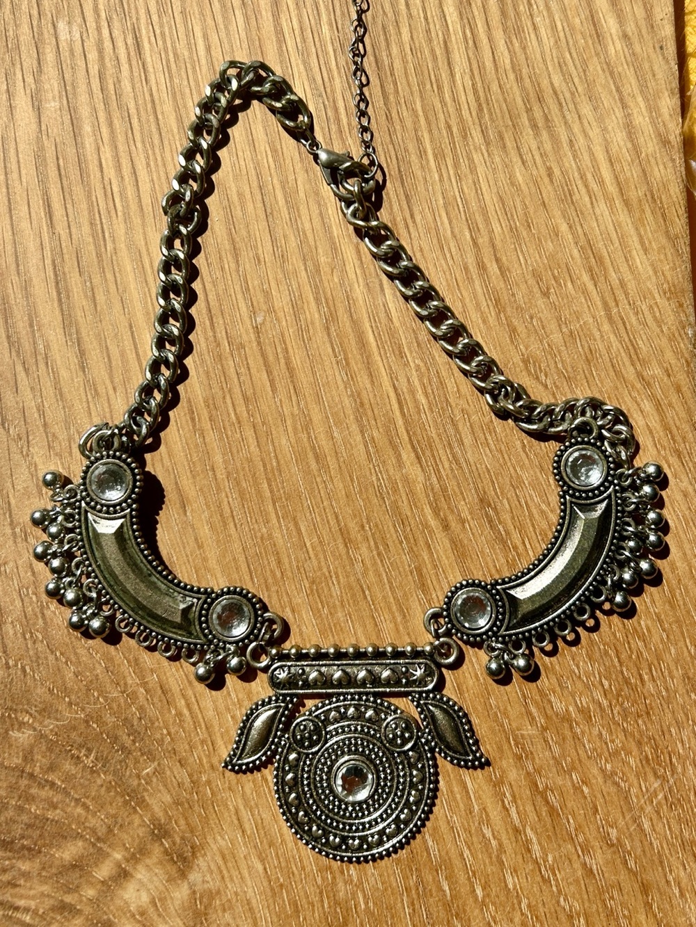 Vintage Antique Silver Tribal Bib Necklace Boho Mandala Shield Medallion Collar
